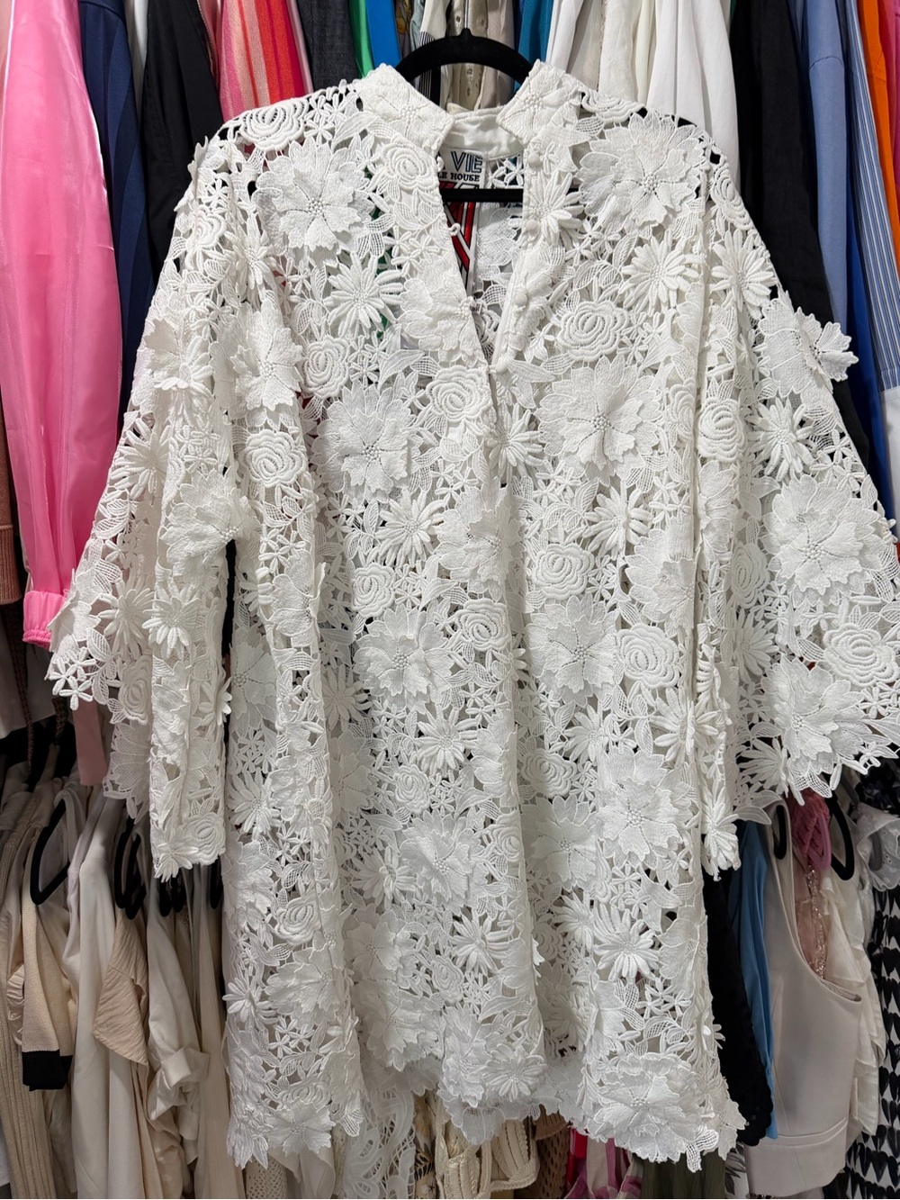 La Vie Style House - White Floral Crochet Mini Dress